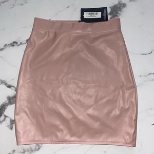Baby pink faux leather skirt